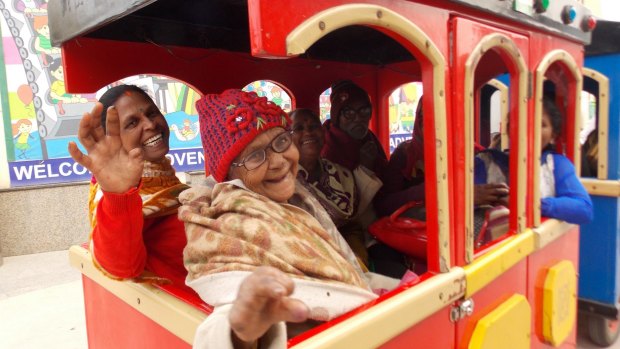 A group of leprosy patients out for lunch and some fun in Delhi to mark World Leprosy Day on January 31.