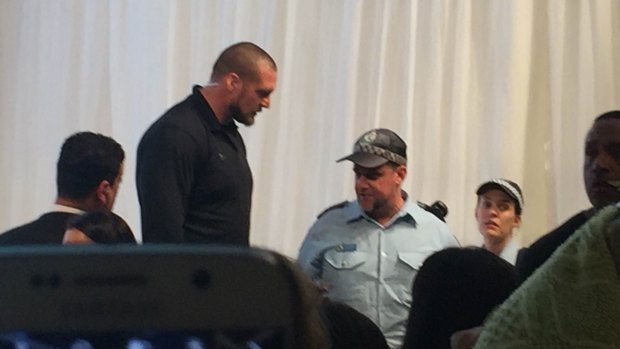 The Jenner's bodyguard Pascal Duvier on stage with NSW Police after the incident.