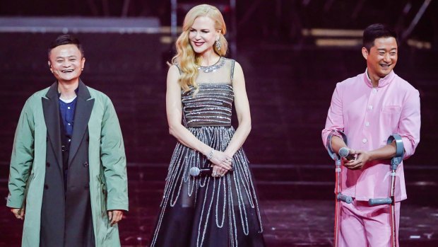 Jack Ma, left, and Nicole Kidman at the Alibaba Double Eleven gala launch in Shanghai on Friday November 10.