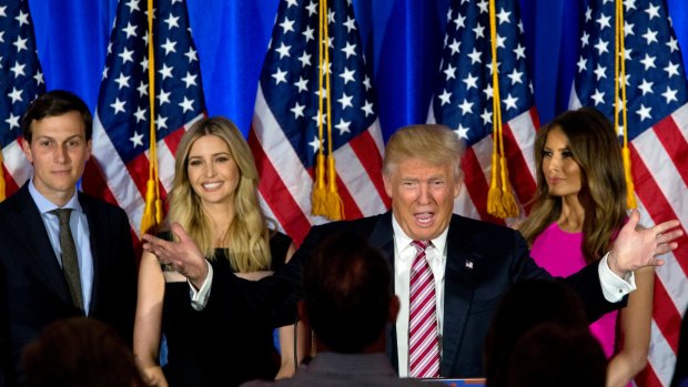 Donald Trump is accompanied by his wife and/or daughter because their presence add to his image as an alpha-male patriarch. 