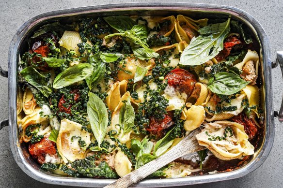 There's no need to individually fill the shells in this rustic pasta bake.