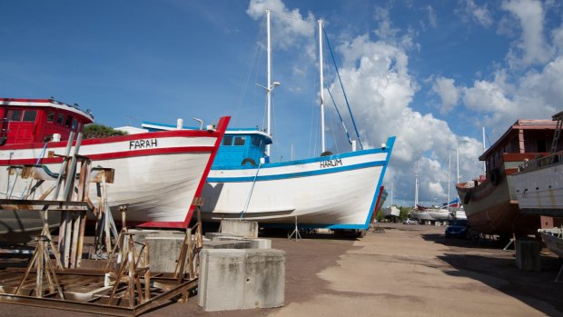Two of the Vietnamese fishing boats in a Darwin boat yard. 