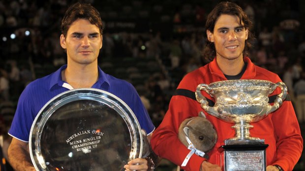 Way back when: Nadal and Roger Federer have only met once in an Australian Open final, in 2009 when Nadal won in five sets.