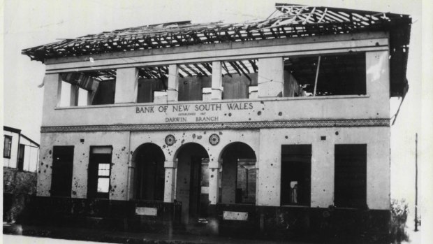 The Bank of New South Wales in Darwin after a Japanese attack in 1942.