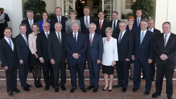 The portfolio of Christopher Pyne (front, second from left), Defence Industry, is a key engine room for the Prime Minister's innovation agenda.