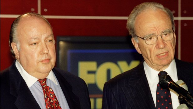 News Corp chief Rupert Murdoch (right) with Roger Ailes, who launched Fox News two decades ago.