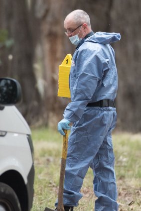 A forensics police officer at Mount Macedon. 