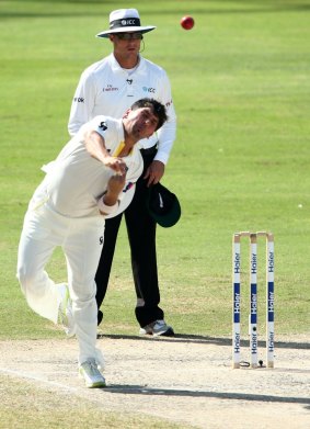 Yasir Shah bowling against Australia in the First Test.