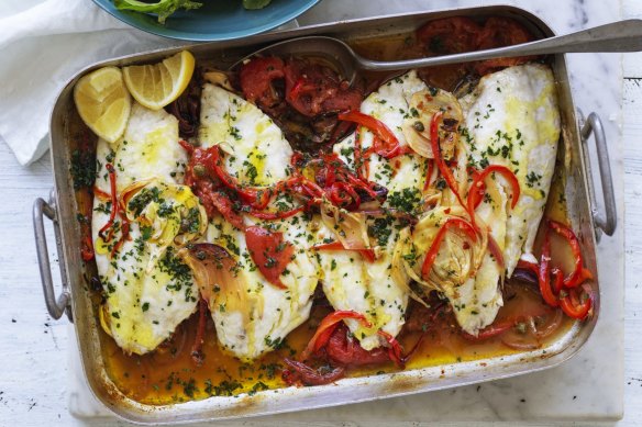 Any white-fleshed fish will work in this self-saucing one-tray bake. 