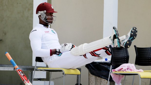 West Indies' Marlon Samuels waiting to bat.