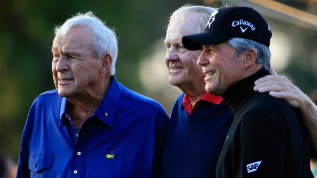 Honorary Starters Arnold Palmer, Jack Nicklaus  and Gary Player at the 2015 Masters.