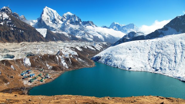 Gokyo village and Ngozumba glacier from Gokyo Ri.