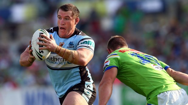 Standing by: Paul Gallen on the charge against the Raiders on Sunday.