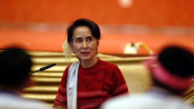 Myanmar State Counsellor Aung San Suu Kyi during the "Peace Talk" in  Myanmar on January 1.