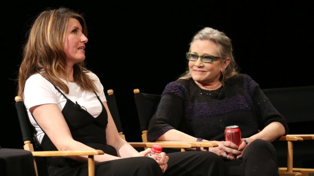Carrie Fisher (right) with Sharon Horgan at the Tribeca Film Festival in April, 2016. 