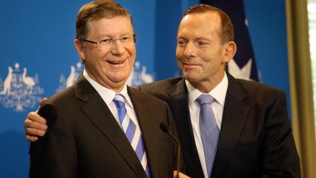 Tony Abbott and Denis Napthine in October.