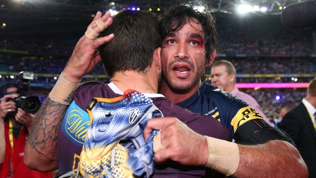 Feel for you: Johnathan Thurston consoles Ben Hunt after fulltime.