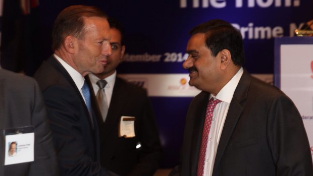 Former prime minister Tony Abbott with mining magnate Gautum Adani.