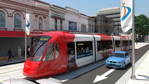 An artist's impression of the Parramatta light rail project which is part of a value-capture effort to tax nearby development.