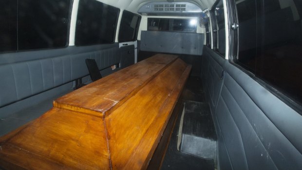 Coffins leaving Wijaya Pura in Cilacap after the executions on Nusakambangan.