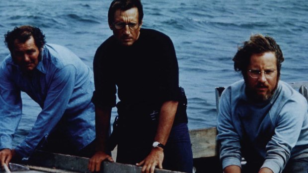 Robert Shaw, left, Roy Scheider and Richard Dreyfuss in <i>Jaws</i>. 