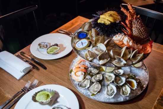 Extravagant menu: The ornate seafood tower.