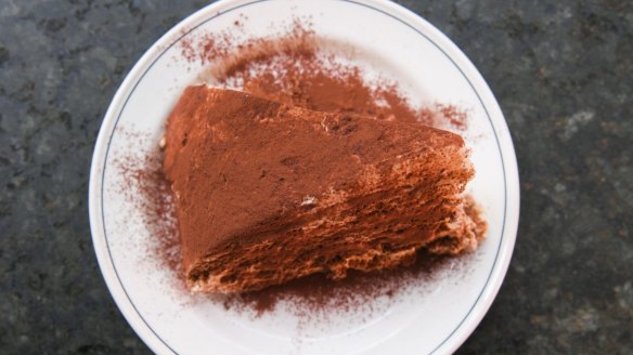 A wedge of tiramisu.