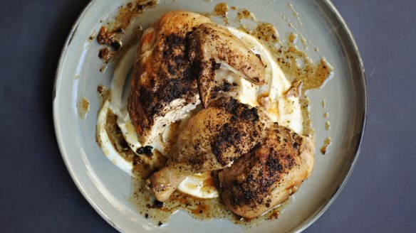 Spiced chicken with cauliflower and fennel cream. 