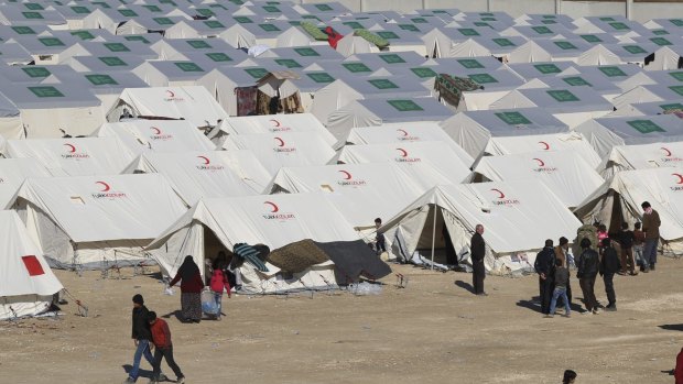 A temporary refugee camp in northern Syria, near the Bab al-Salameh border crossing with Turkey.