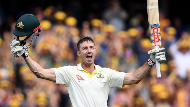 Joy: Shaun Marsh erupts after posting his ton.