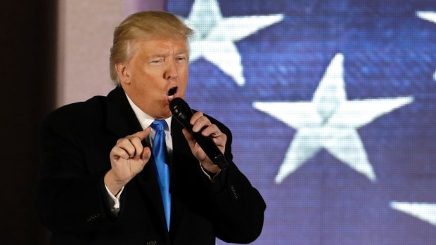 "The show is Trump": The President-elect speaks at a pre-Inaugural event at the Lincoln Memorial in Washington.