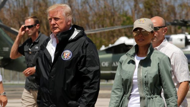 President Donald Trump and first lady Melania Trump arrive in San Juan, Puerto Rico. 