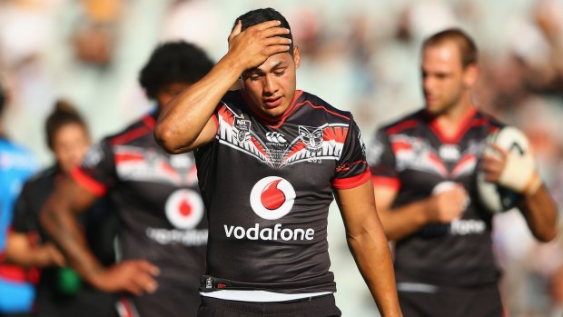 Roger Tuivasa-Sheck of the Warriors wipes away sweat during a recent warm-up session