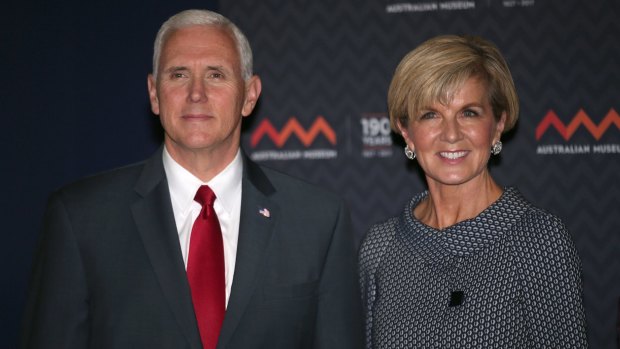 US Vice-President Mike Pence and Foreign Minister Julie Bishop on Saturday.
