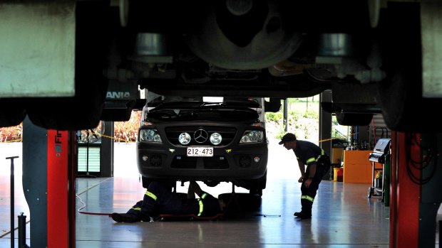 The current vehicle workshop at the ACT ESA headquarters in Fairbairn, built after problems were identified with the old facility in 2007.