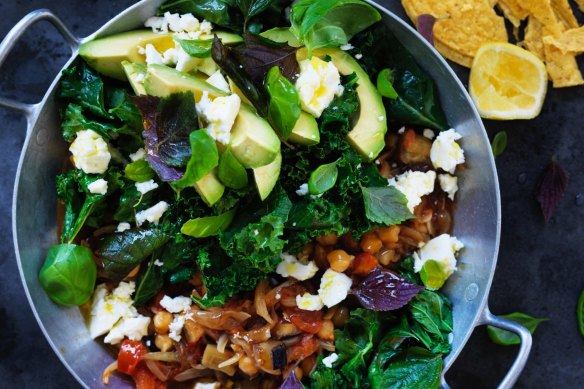 Smoky chickpea, aubergine and tomato one pot.