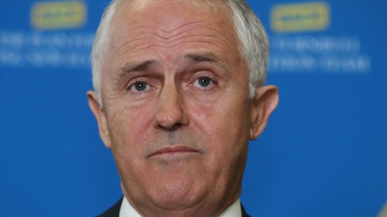 Prime Minister Malcolm Turnbull during a media conference when he visited Josef Chromy Wines near Launceston on Friday.