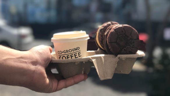 Coffee and Butterbing cookies from Co-Ground social enterprise coffee van in Collingwood.