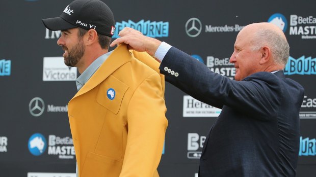 The crowning moment: Australian Masters champion Nick Cullen gets his gold jacket.