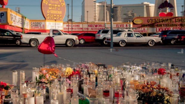 Candles replace revellers on a corner of Las Vegas Boulevard.
