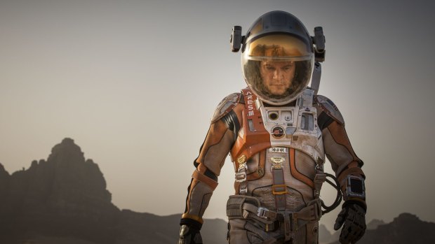 Matt Damon is an astronaut accidentally left behind on the red planet in <i>The Martian</i>.