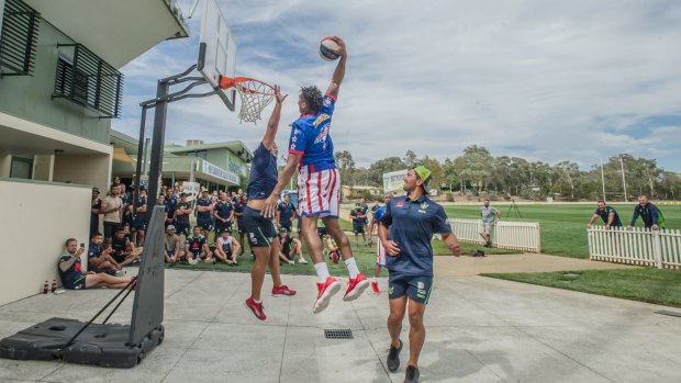 The Harlem Globetrotters took on the Canberra Raiders' most explosive duo.