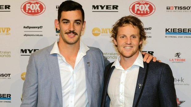 Adelaide star duo Taylor Walker (left) and Rory Sloane at the AFLPA MVP awards.