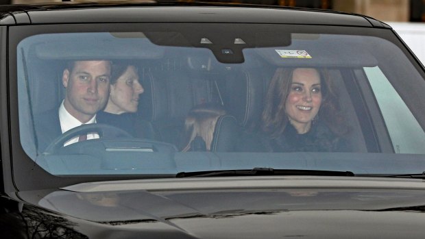 Prince William and Catherine, Duchess of Cambridge, arrive at Buckingham Palace for lunch with the Queen.