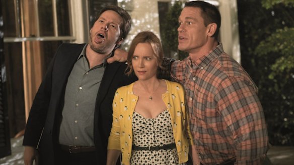 Ike Barinholtz, Leslie Mann and John Cena in Blockers.