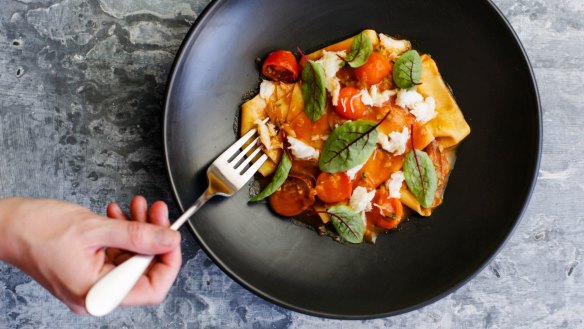 Spanner crab, zucchini and tomato lasagnette.