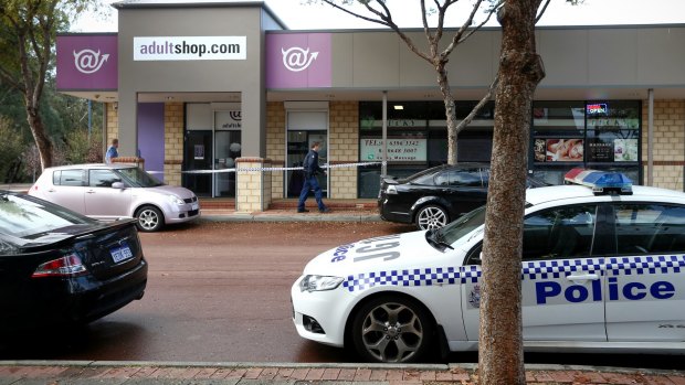 Police investigation at an adult shop in the Perth suburb of Gosnells around 100m down the road from where Mr Shorten was campaigning. 