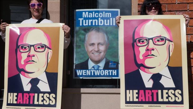 Artists protest outside Prime Minister Malcolm Turnbull's Edgecliff office, in Sydney last September. 