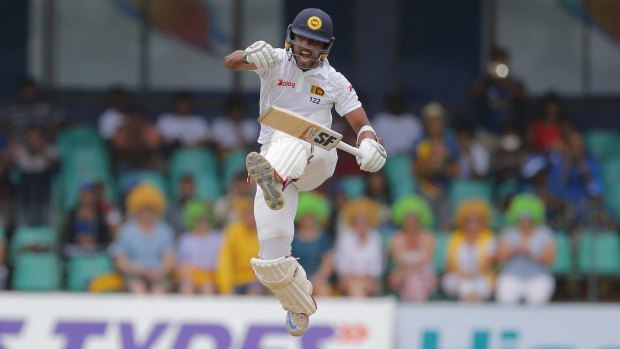 Finest moment: Dinesh Chandimal doesn't hide his joy after posting his seventh Test ton.