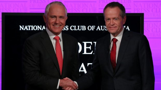Prime Minister Malcolm Turnbull and Opposition Leader Bill Shorten at the Press Club debate earlier in the election campaign. 